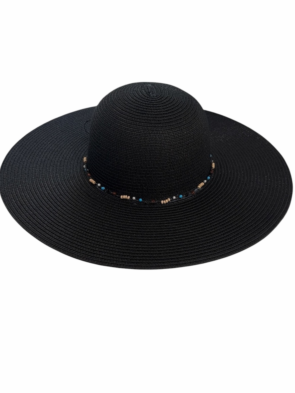 Sun hat Beach straw NWT black with beads